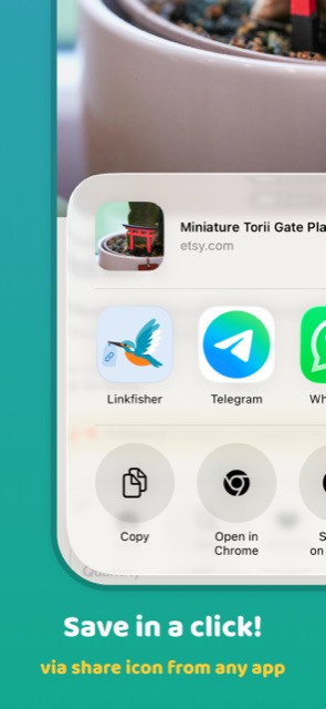 iOS share sheet saving a link into Linkfisher from another app